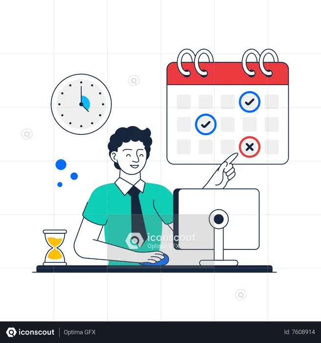 Man pointing Business Schedule  Illustration