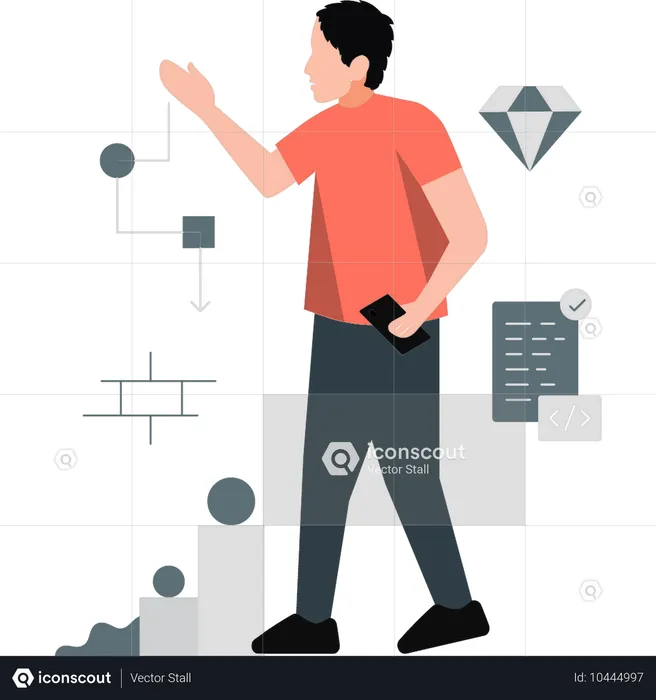 Man pointing business workflow  Illustration