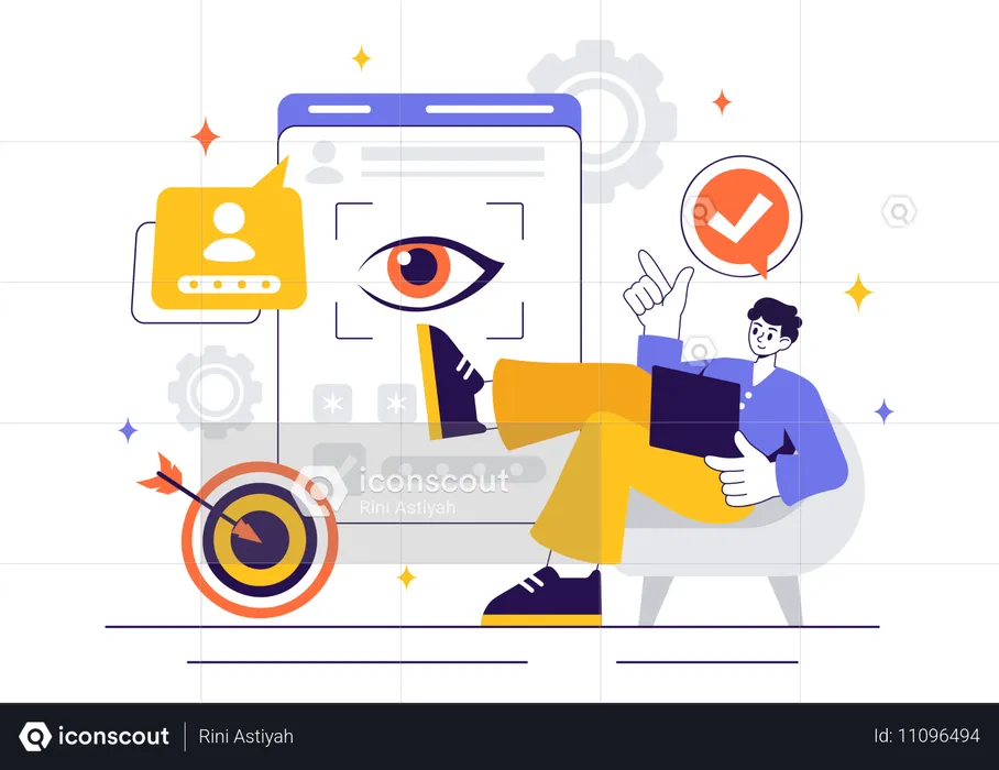 Man pointing eye scanning  Illustration