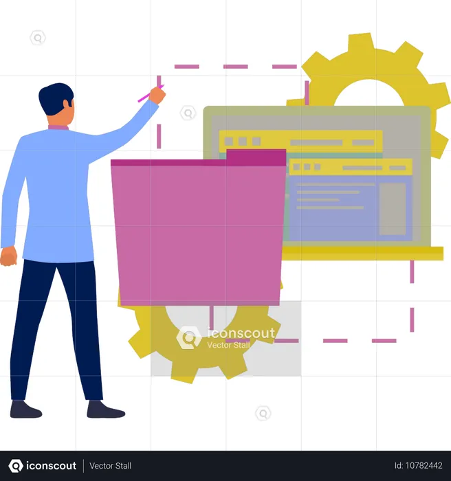 Man pointing folder files management  Illustration