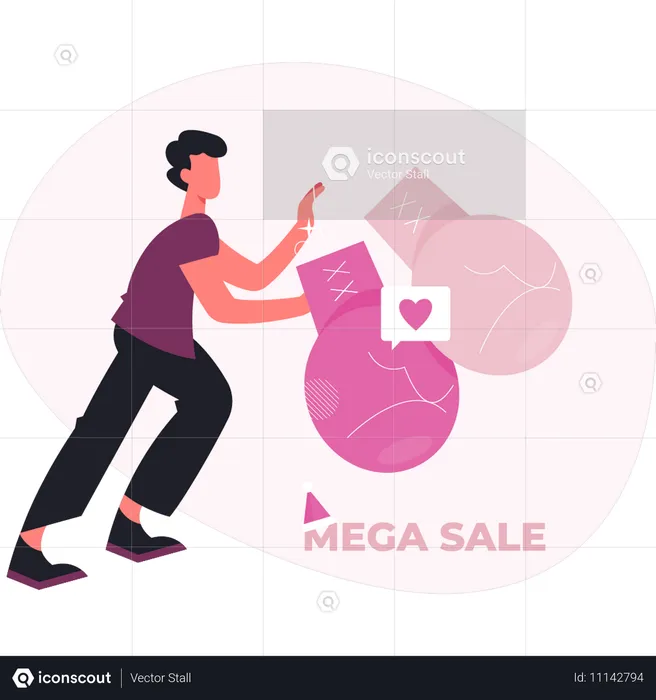 Man pointing mega sale  Illustration