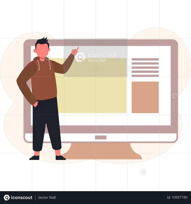 Man pointing monitor screen  Illustration