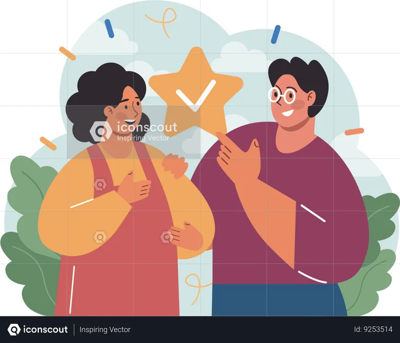 Man pointing star while woman feeling happy  Illustration