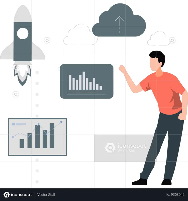 Man pointing startup analysis chart  Illustration