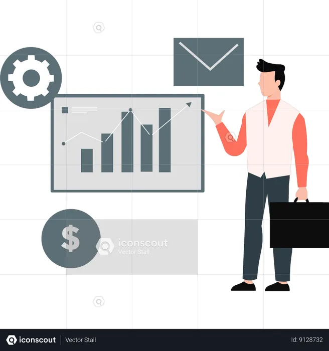 Man pointing to business bar graph  Illustration