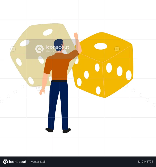 Man pointing to dices for gambling  Illustration