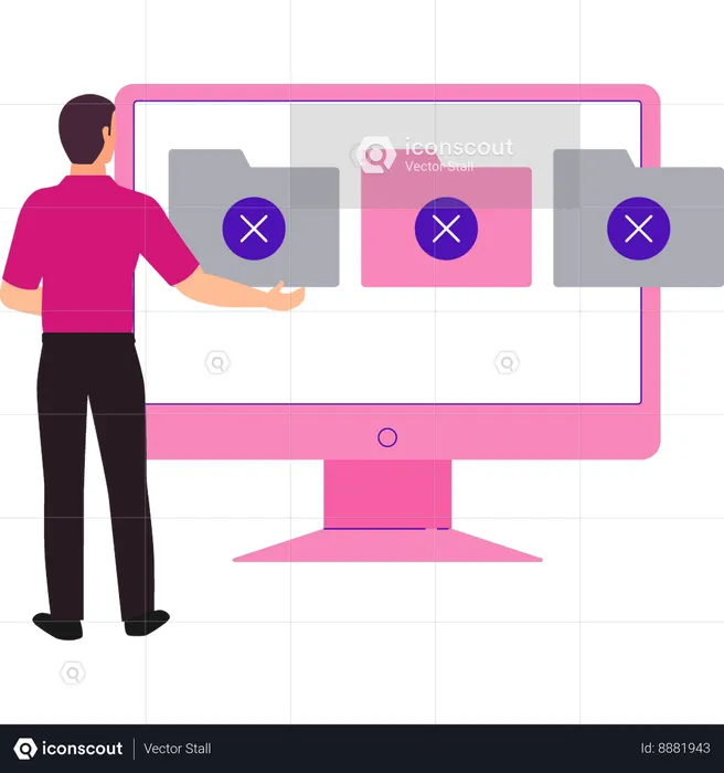 Man Pointing To Folders Without Data  Illustration