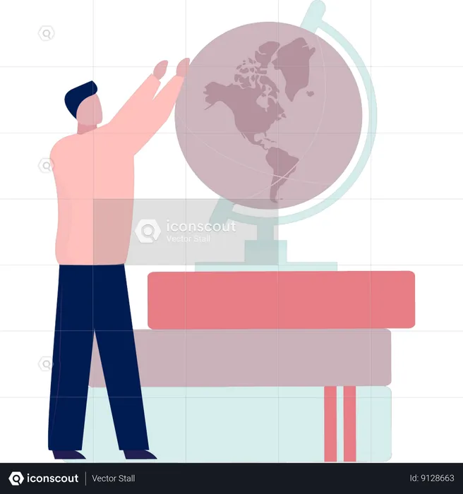 Man pointing to globe  Illustration