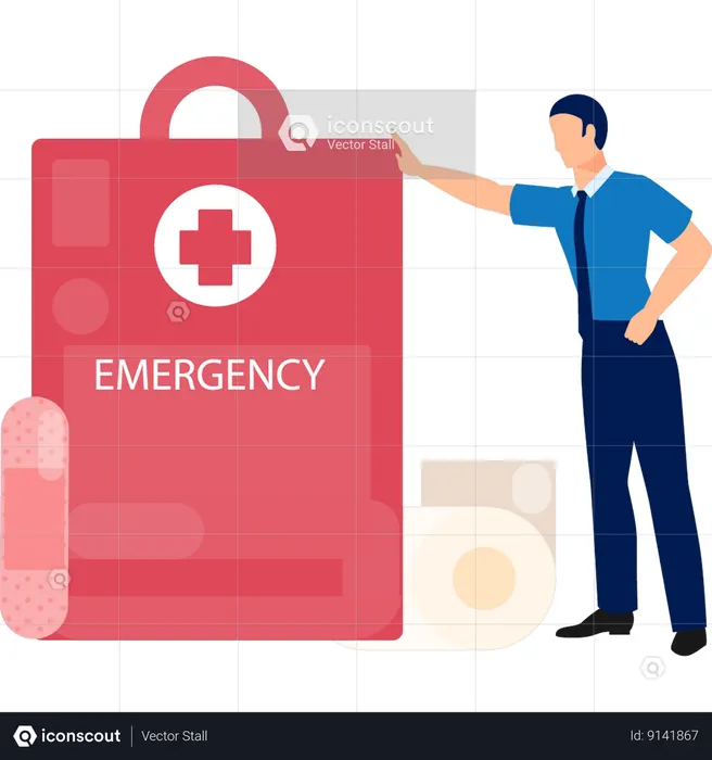 Man Pointing To Medical Box  Illustration