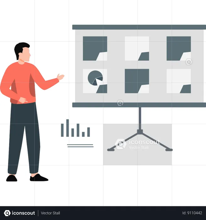 Man pointing to presentation board  Illustration