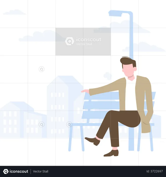 Man pointing towards while sitting at park bench  Illustration