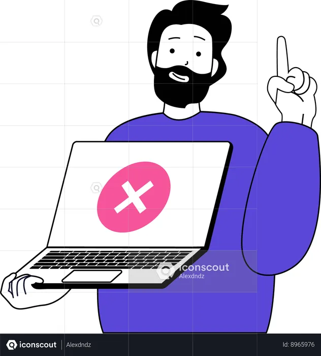 Man pointing up while getting system error  Illustration