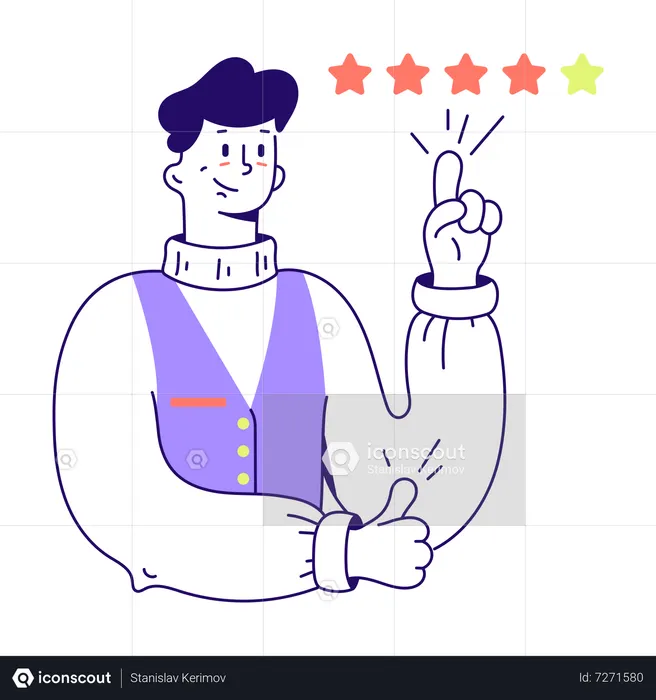 Man points to his rating  Illustration