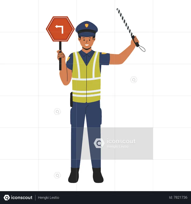 Man police officer control traffic  Illustration