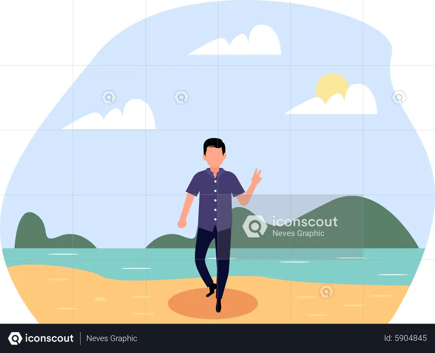 Man posing at beach  Illustration