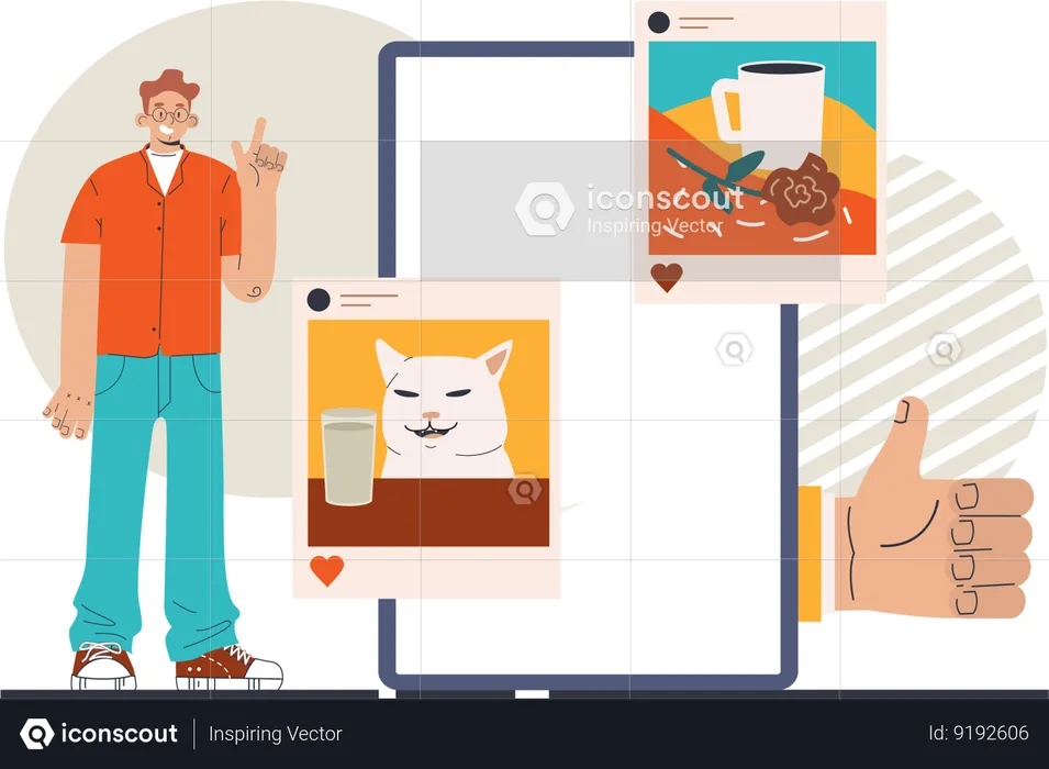 Man posts images on social media application  Illustration