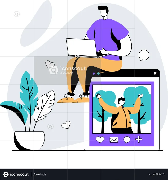 Man posts new profile picture  Illustration