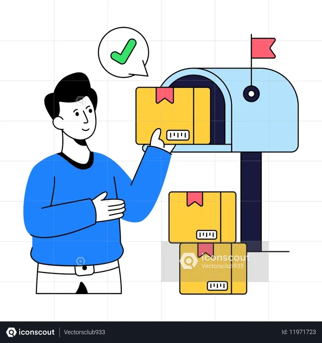 Man posts Parcel in Letterbox  Illustration