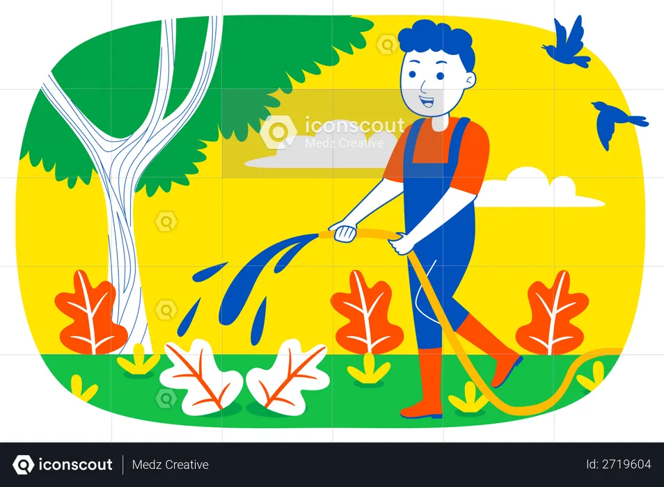 Man pouring water to plant  Illustration