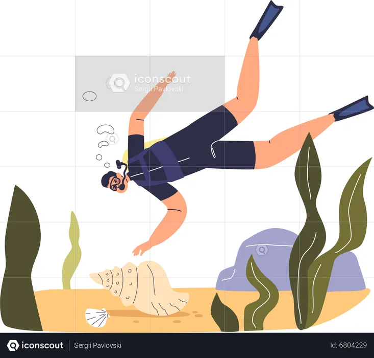 Man practice diving at summer vacation on sea  Illustration