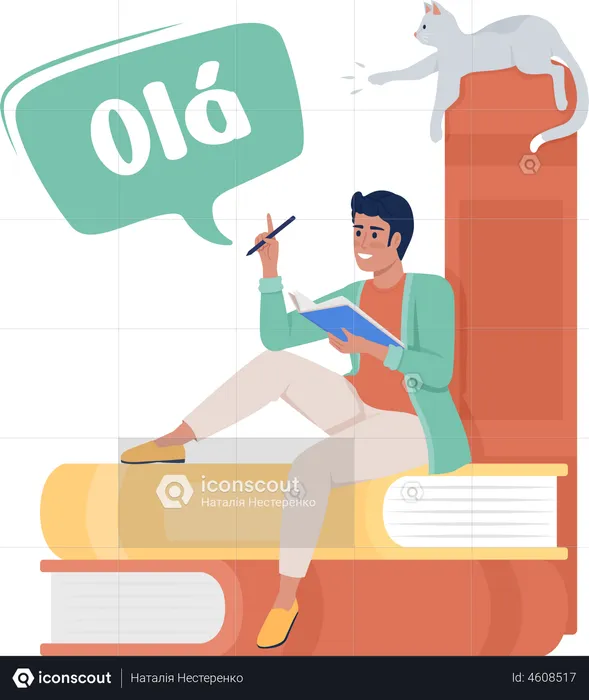 Man practicing portuguese language  Illustration