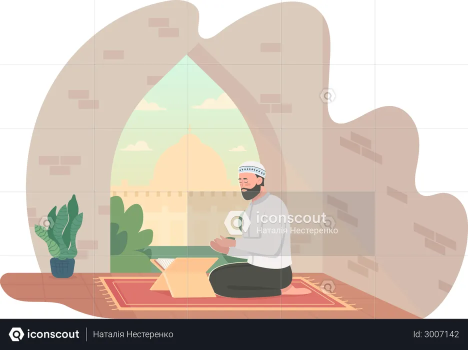 Man praying Quran  Illustration