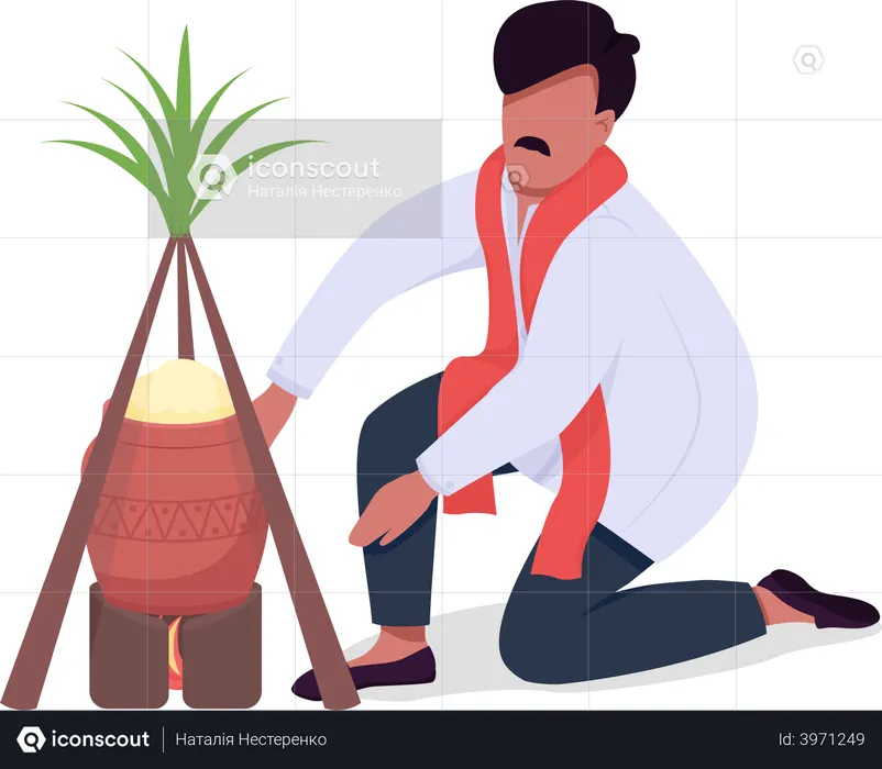 Man prepare traditional food  Illustration