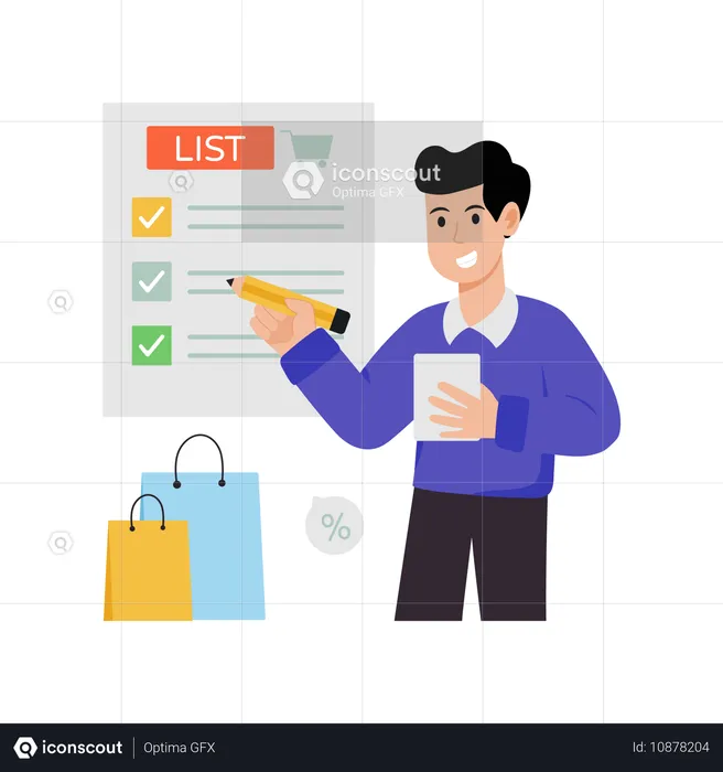 Man prepares Shopping List  Illustration