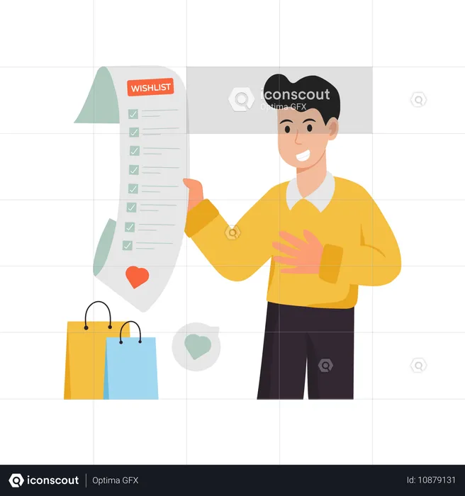 Man prepares shopping Wishlist  Illustration