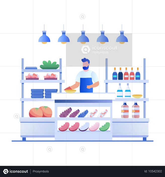 Man preparing food behind counter  Illustration