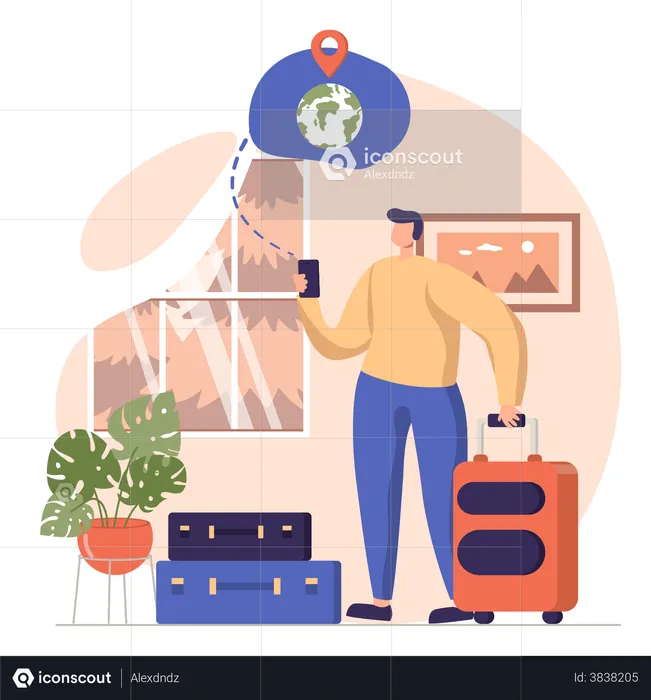 Man preparing for a vacation trip  Illustration