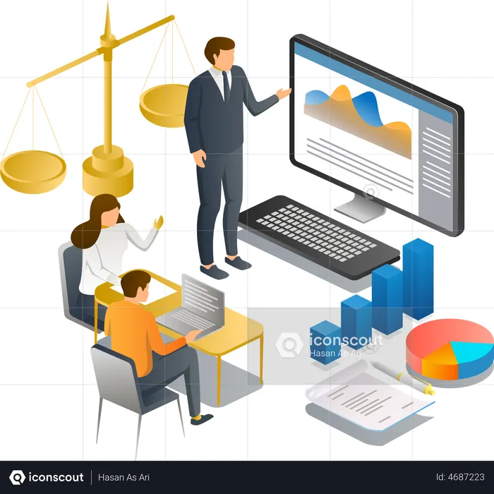 Man presenting about data analysis  Illustration
