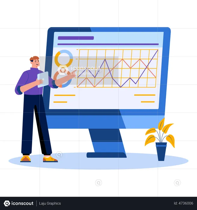 Man presenting analysis chart  Illustration