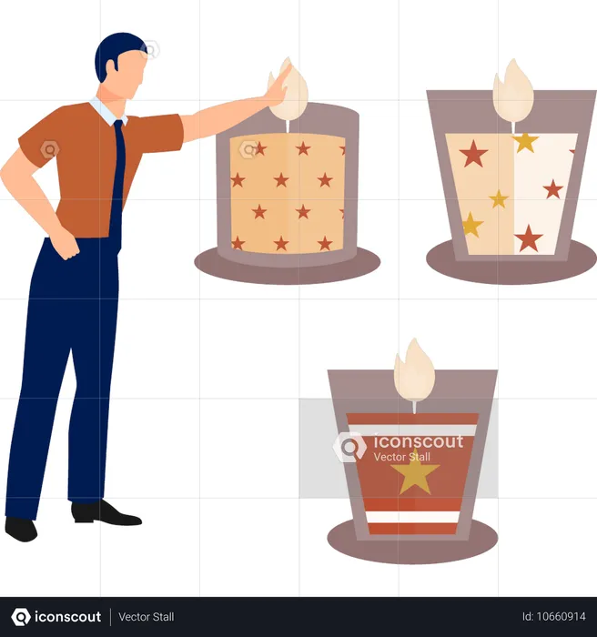 Man presenting aroma candle  Illustration