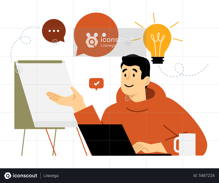 Best Premium Man presenting business idea Illustration download in PNG