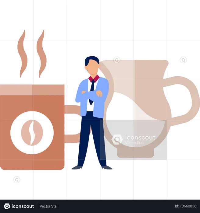 Man presenting coffee jug  Illustration