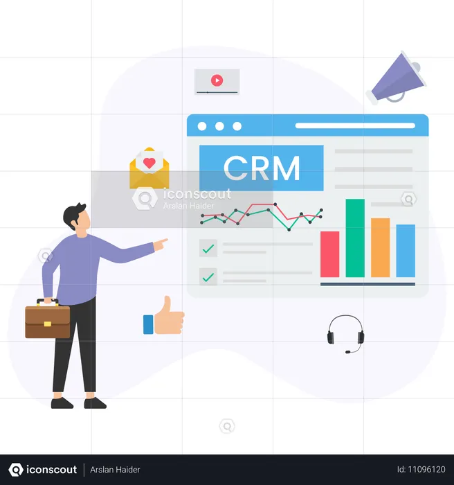 Man presenting crm graph  Illustration