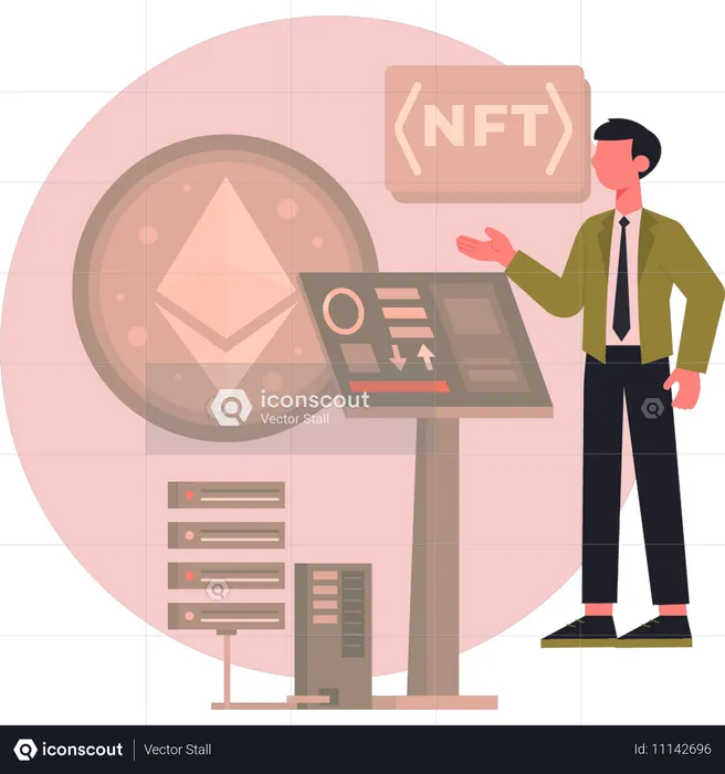 Man presenting crypto trading  Illustration