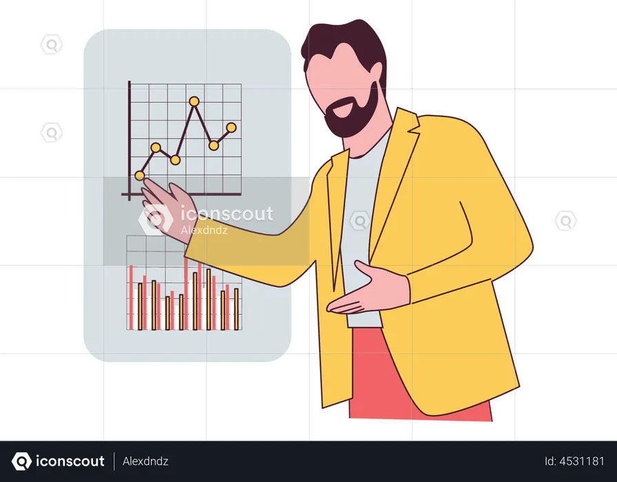 Man Presenting Data analysis graph  Illustration