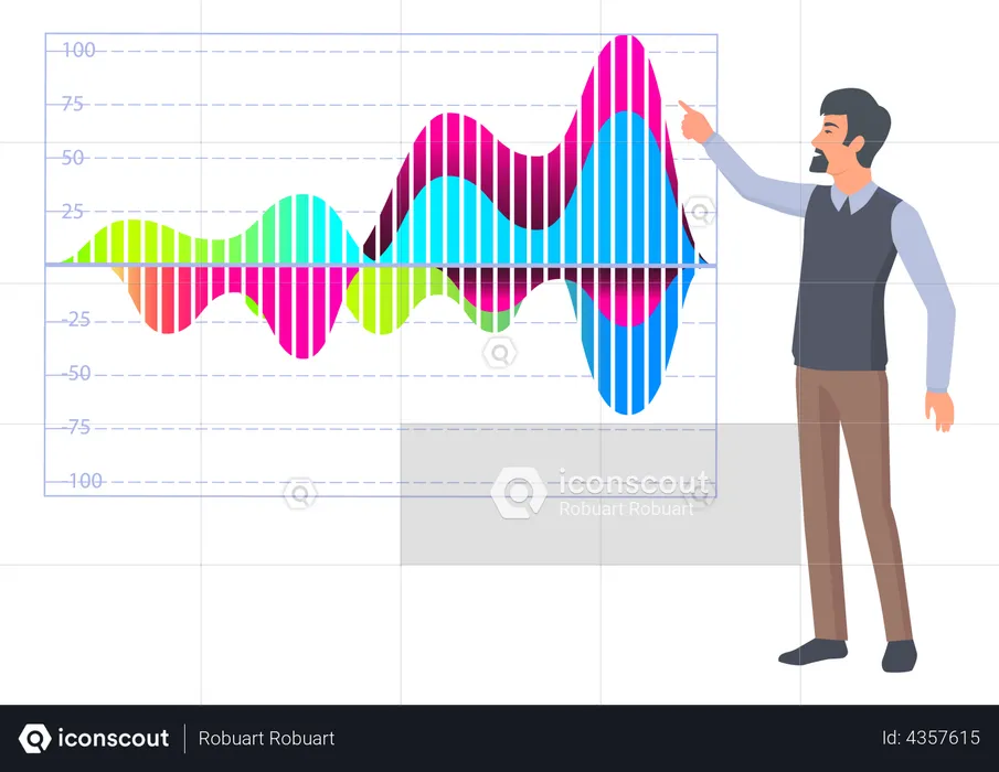 Man presenting data analytics chart  Illustration