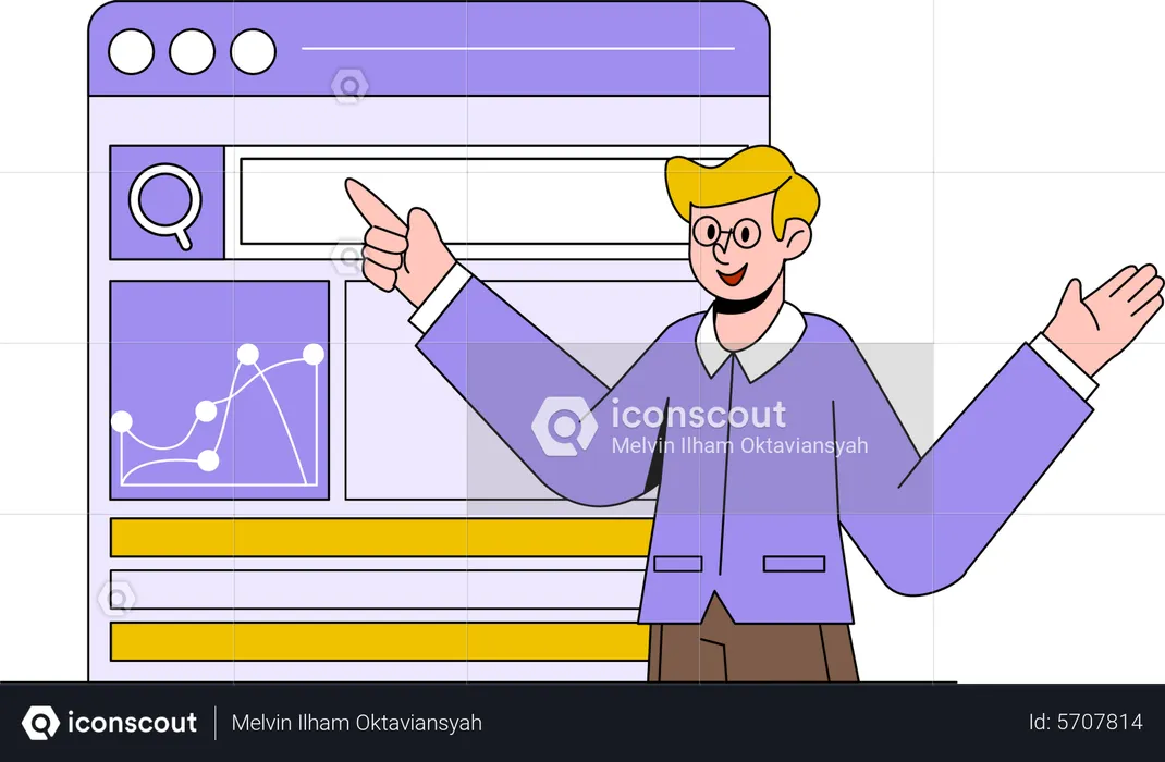 Man presenting search analytics  Illustration