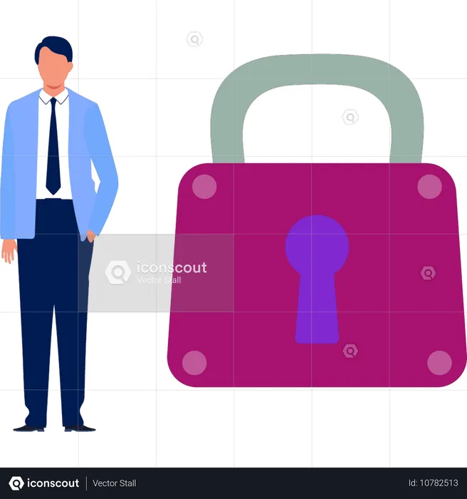 Man presenting security lock  Illustration