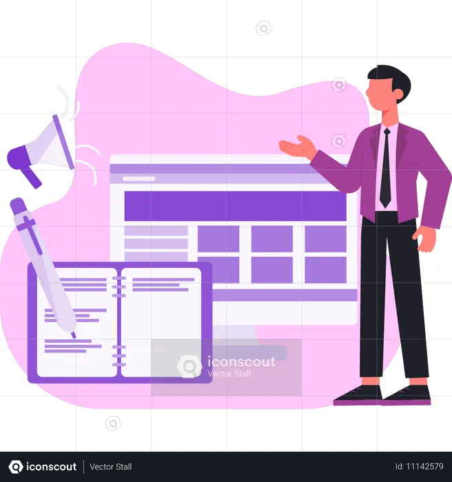 Man presenting SEO management  Illustration