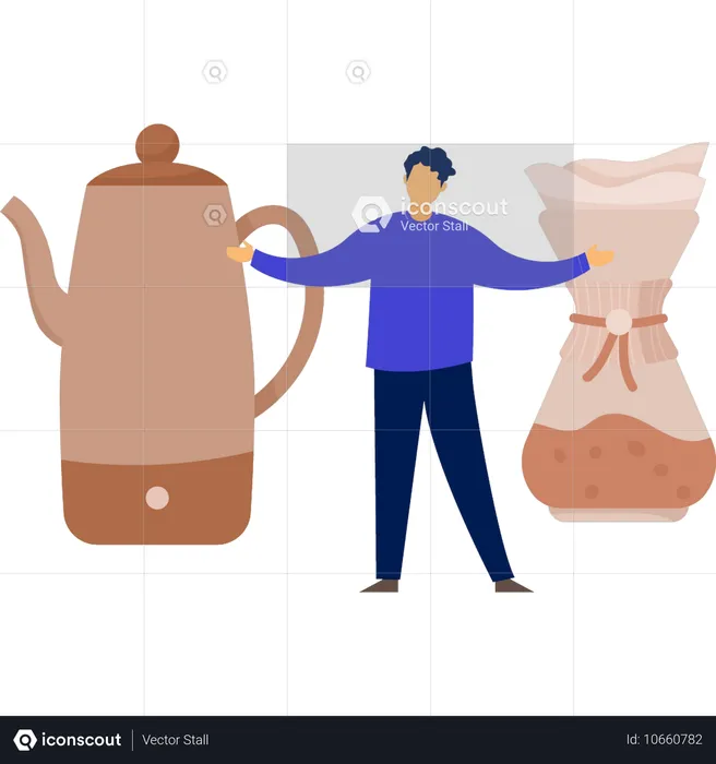 Man presenting tea pot  Illustration