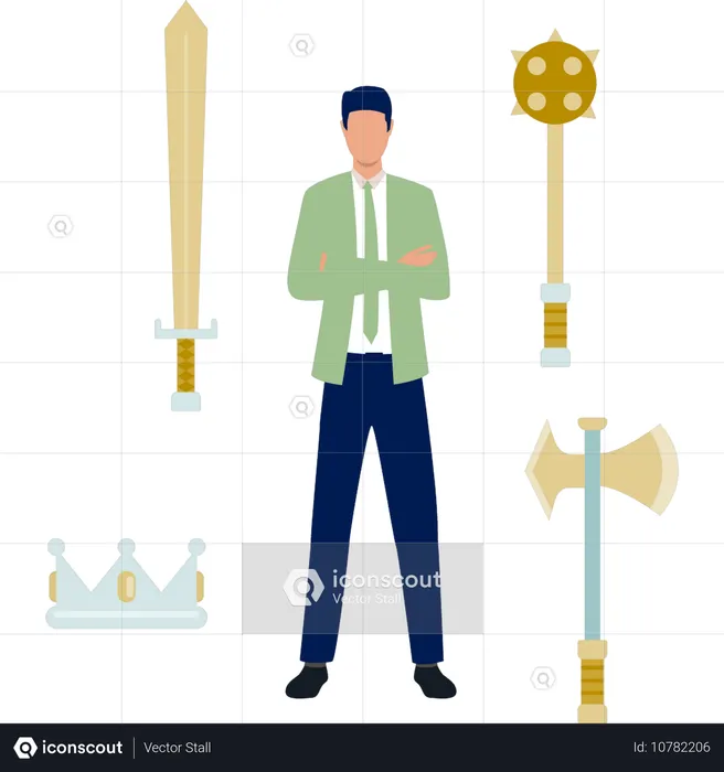 Man presenting weapons wood axes  Illustration