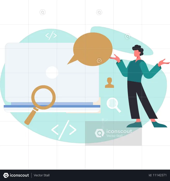 Man presenting web coding  Illustration