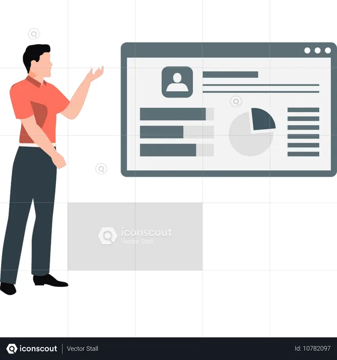 Man presenting webpage profile  Illustration