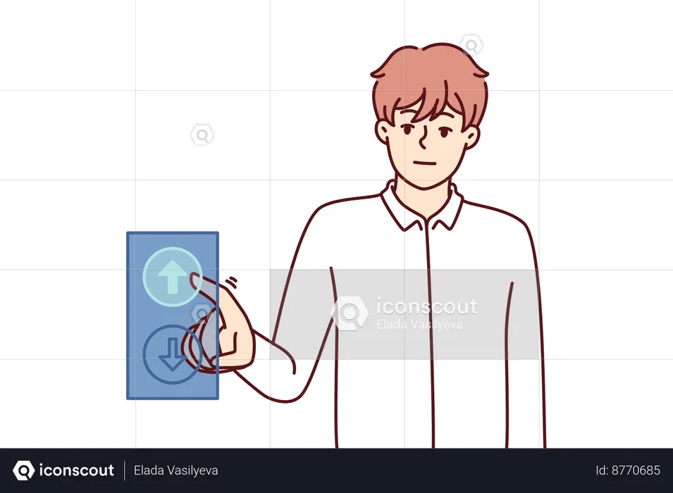 Man presses lift button  Illustration