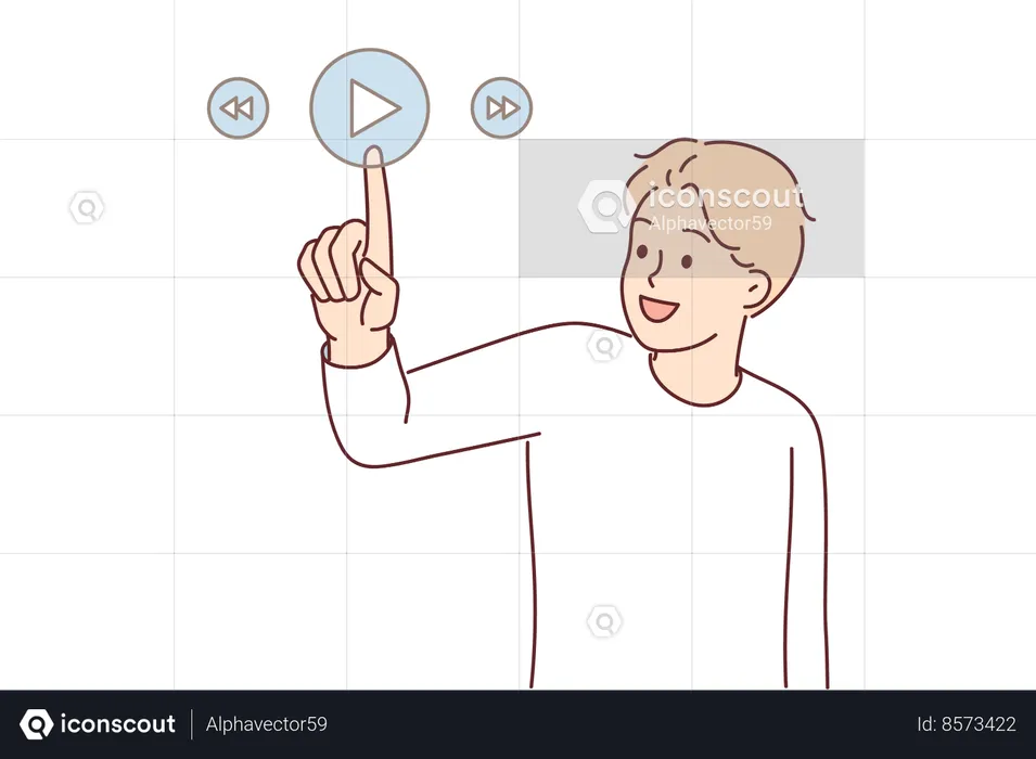 Man presses play button on virtual digital pad  Illustration