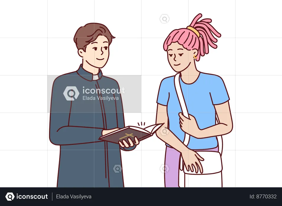 Man priest is giving spiritual knowledge to girl  Illustration